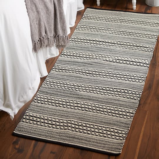 DII® Black Dobby Stripe Hand-Loomed Rug, 2.5ft. x 6ft.
